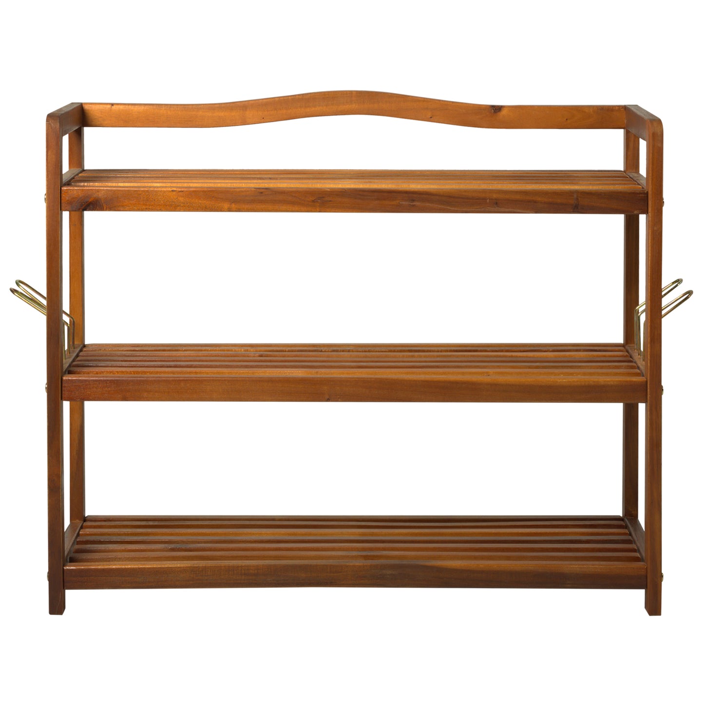 3-Tier Shoe Rack, Acacia Wooden Shoe Storage Organiser with 2 Hangers, Holds up to 12 Pairs, for Entryway, Living Room, 74 x 26 x 62 cm, Teak