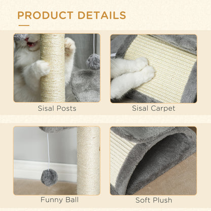 Pawhut Cat Scratching Post Cat Tree Kitten Scratcher Kitty Activity Play Centre Sisal Rotatable Top Bar Tunnel Dangling Ball Light Grey