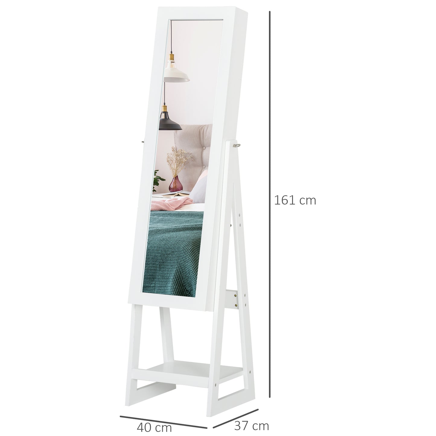 LED Light Jewellery Cabinet Storage Armoire With 2 Mirrors Drawers Hooks Shelves Make-Up Vanity Dresser - White