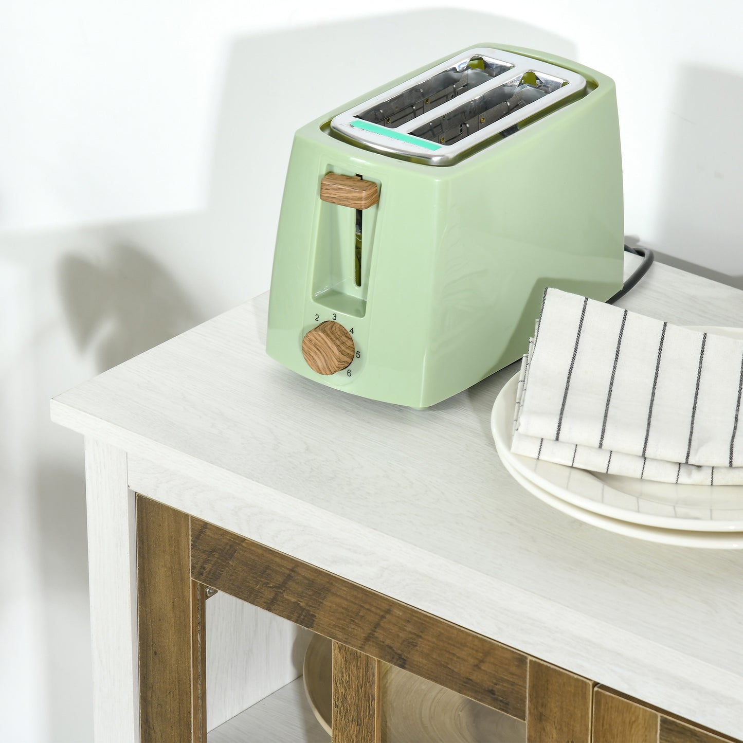 Kitchen Sideboard, Glass Door Storage Cabinet, Accent Cupboard with Adjustable Shelf for Dining Room, Living Room, Distressed White