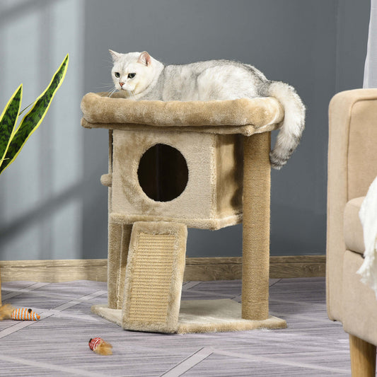 PawHut Cat tree Tower Climbing Activity Centre Kitten Furniture With Jute Scratching Pad Ball Toy Condo Perch Bed Post 40 x 40 x 57cm Coffee