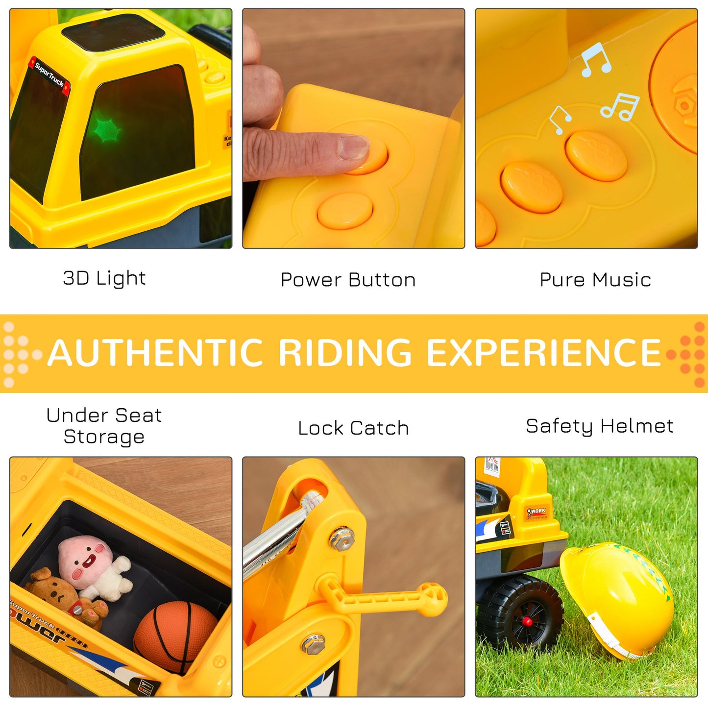 Construction Ride on Excavator Digger Multi-functional Bulldozer Toy Detachable Digging Bucket and Music for Ages 2-3 Years Old Yellow