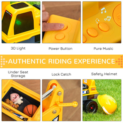 Construction Ride on Excavator Digger Multi-functional Bulldozer Toy Detachable Digging Bucket and Music for Ages 2-3 Years Old Yellow