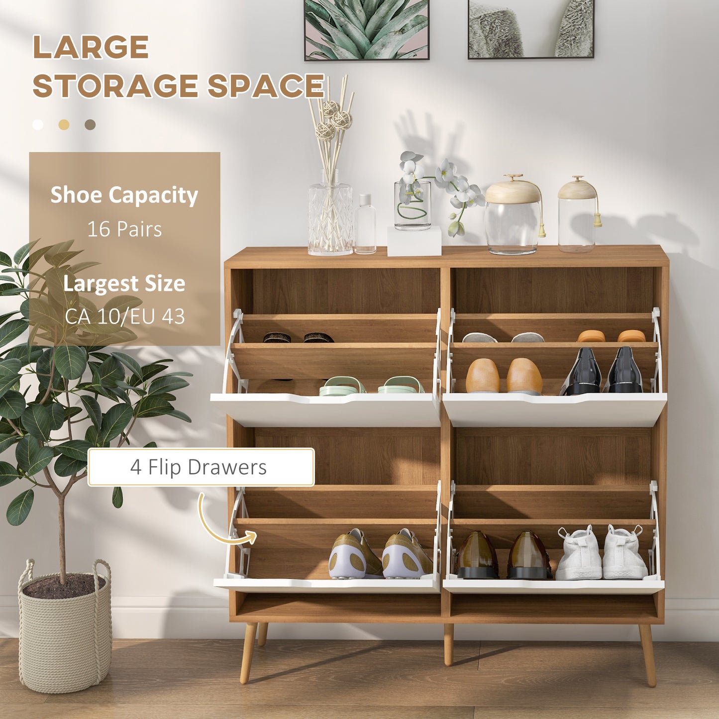 Shoe Storage Cabinet, 4 Flip Drawers, Shoe Organizer for 16 Pairs of Shoes, Natural