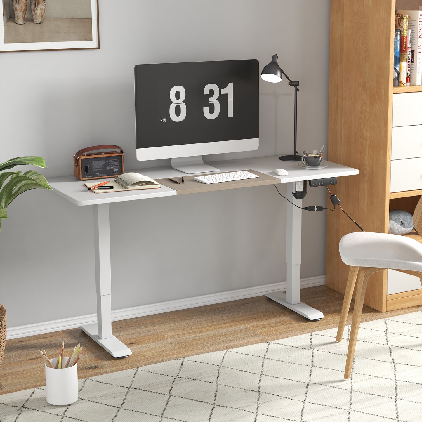 Vinsetto Electric Standing Desk, 140 x 70cm Height Adjustable Sit Stand Desk with 4 Memory Smart Panel, Stand Up Desk for Home Office, White