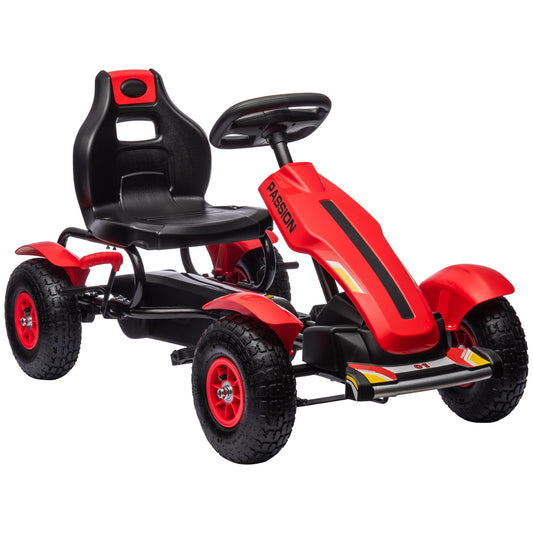 Children's Pedal Go Kart, Kids Ride On Racer with Adjustable Seat, Inflatable Rubber Tyres, Handbrake, for Ages 5-12 Years - Red