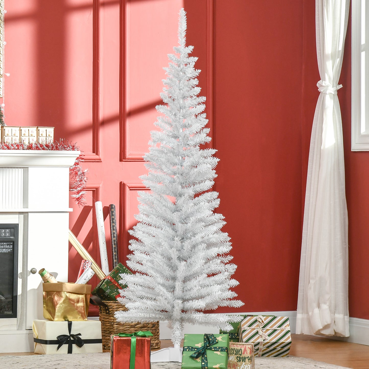 5FT Artificial Pine Pencil Slim Tall Christmas Tree with Branch Tips Xmas Holiday Décor with Stand White