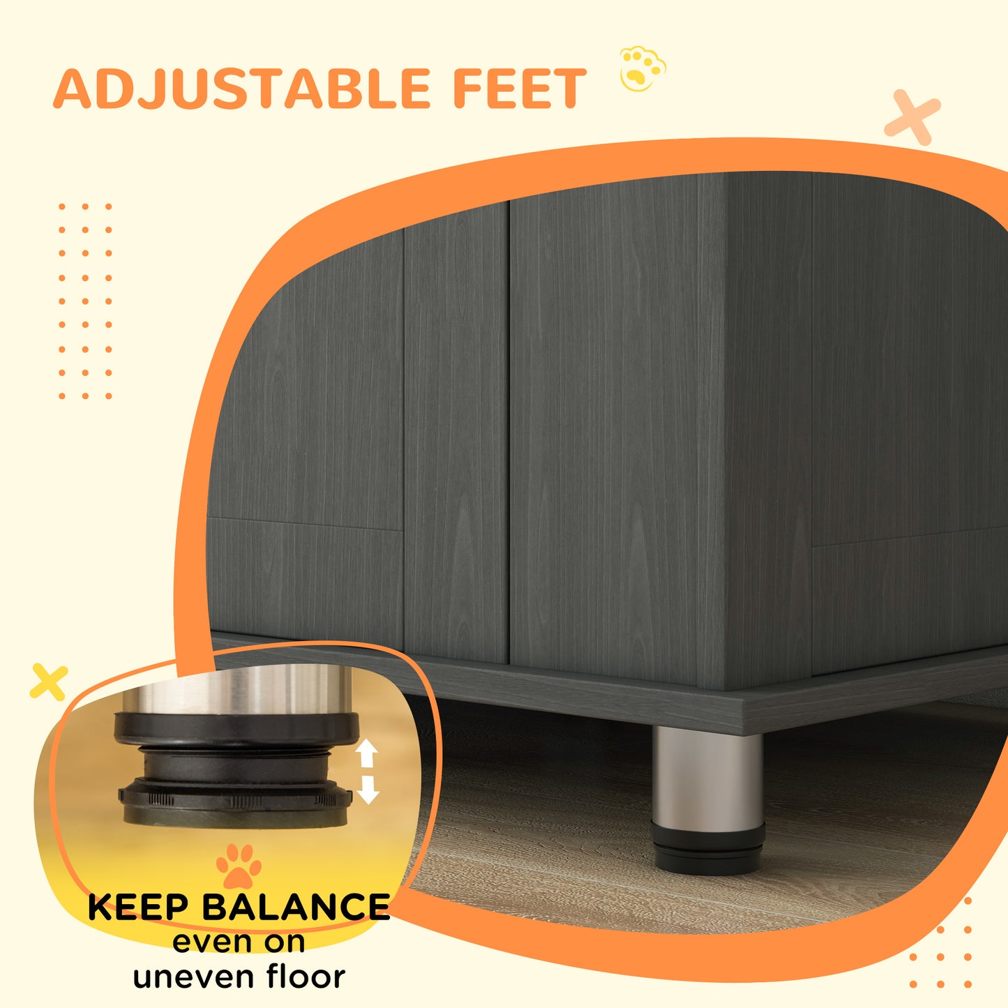 Dog Crate Furniture Side Table | Magnetic Door & Bolt | Elevated Base | Steel Bar Ventilation | Medium & Large Dogs up to 40kg | 100 x 55 x 80cm | Grey