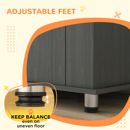 Dog Crate Furniture Side Table | Magnetic Door & Bolt | Elevated Base | Steel Bar Ventilation | Medium & Large Dogs up to 40kg | 100 x 55 x 80cm | Grey