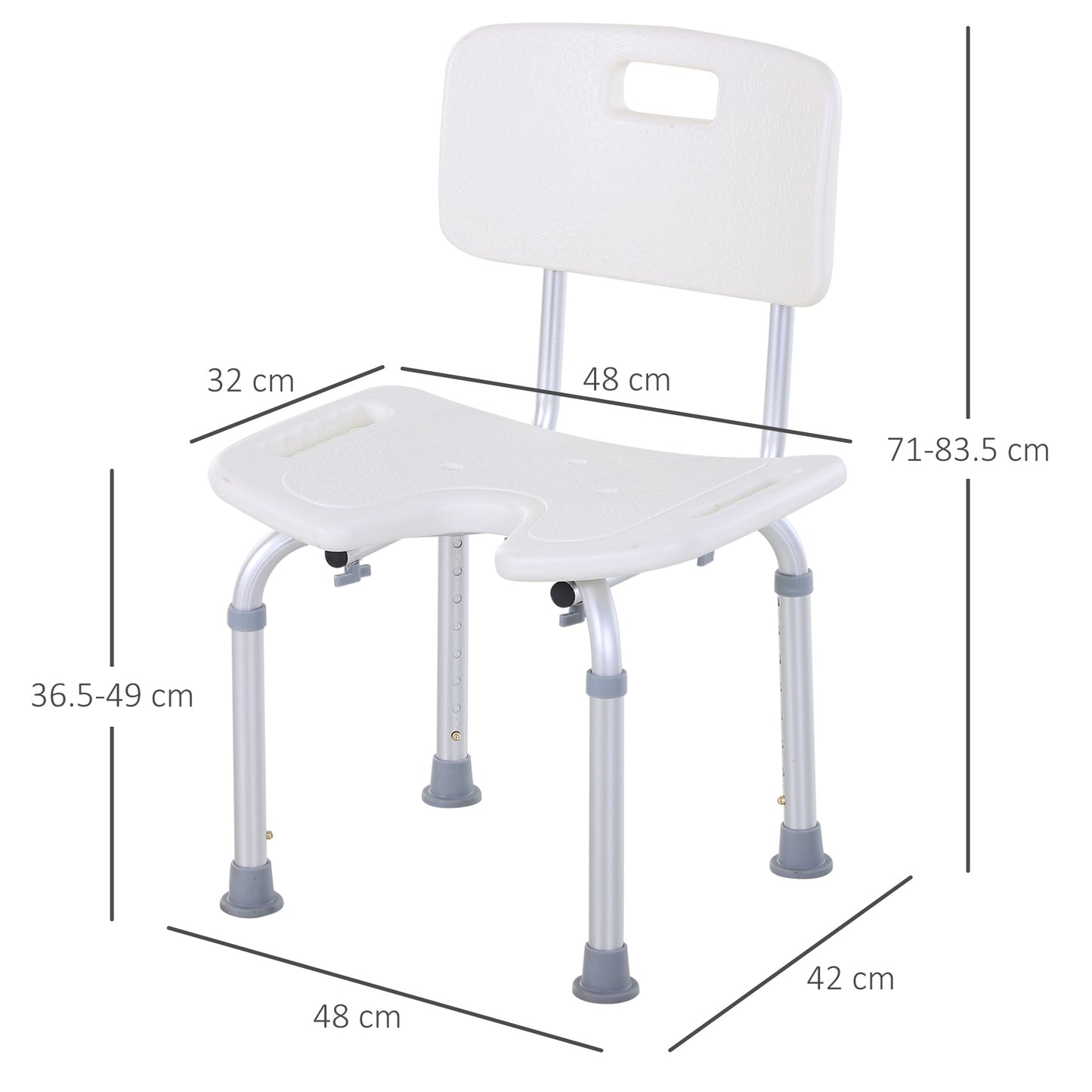 8-Level Height Adjustable Bath Stool Spa Shower Chair Aluminium With Non-Slip Feet And Handle