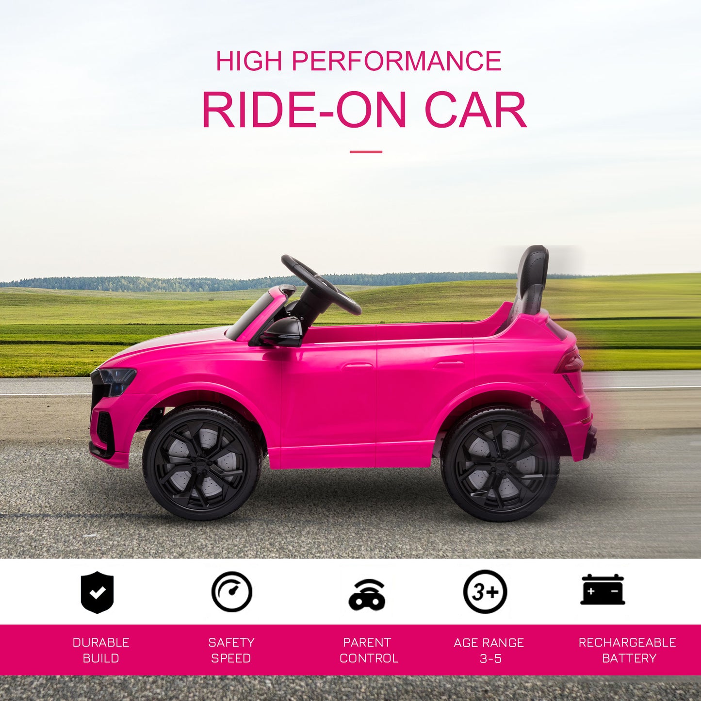 6V Battery-powered Kids Electric Ride On Car Audi RS Q8 Toy with Parental Remote Control Music Lights USB MP3 Bluetooth Pink