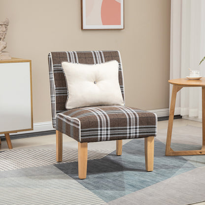 Modern Dining Chair, Linen-Touch Fabric Comfy Chair, Upholstered Armless Kitchen Chair with Rubber Wood Legs, for Living Bedroom, Tawny Brown