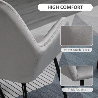 Modern Accent Chair, Velvet-Feel Fabric Upholstered Armchair with Metal Base for Living Room, Set of 2, Grey