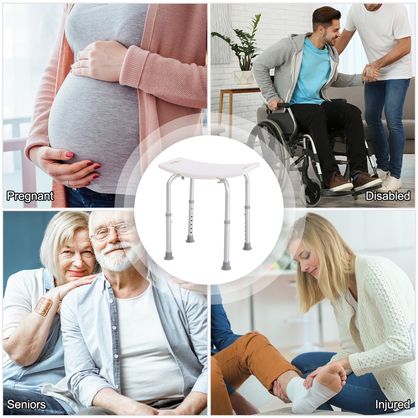 Rectangular Adjustable Height Stabilized Shower Seat Bath Stool Chair