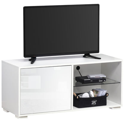 Modern TV Stand Media Unit w/ High Gloss Door Cabinet 2 Shelves Living Room Office Home Furniture White