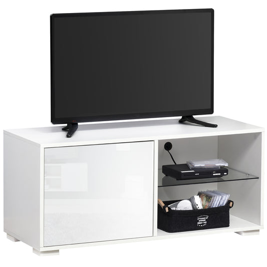 Modern TV Stand Media Unit w/ High Gloss Door Cabinet 2 Shelves Living Room Office Home Furniture White