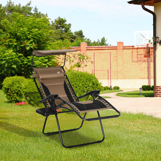 Outsunny Zero Gravity Lounger Chair, Folding Reclining Patio Chair with Shade Cover, Cup Holder and Headrest for Poolside, Camping, Brown