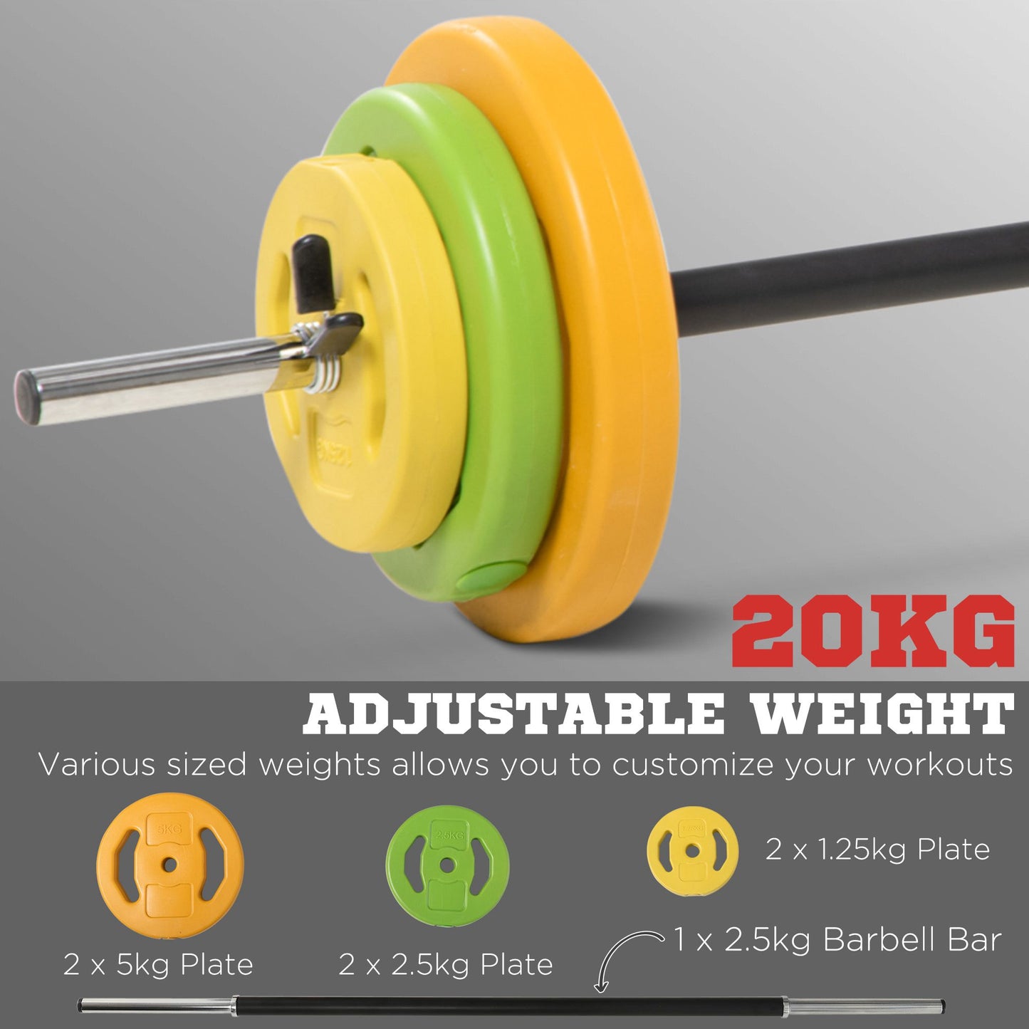 20kg Barbell Weights Set, Adjustable Weights With Non-slip Handle, for Women and Men Home Gym Strength Training