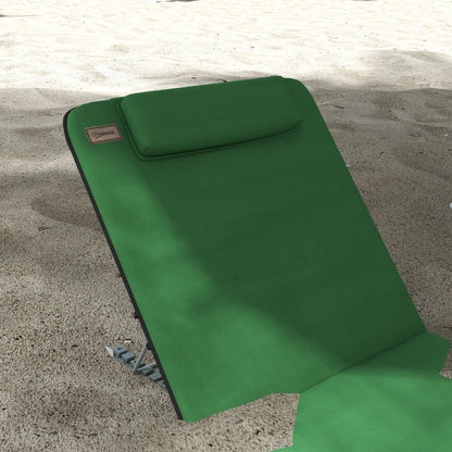 Outsunny Metal Frame PE Fabric 2 Pieces Outdoor Beach Reclining Chair Set w/ Pillow Green