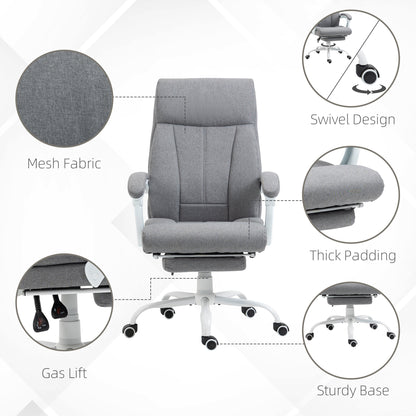 Vinsetto Executive Office Chair, Fabric Reclining Desk Chair with Foot Rest, Arm, Swivel Wheels, Adjustable Height, Grey