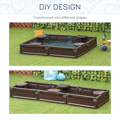 Outsunny Kids Outdoor Sandbox w/ Waterproof Oxford Canopy Bottom Fabric Liner Children Playset for 3-12 years old Backyard Brown