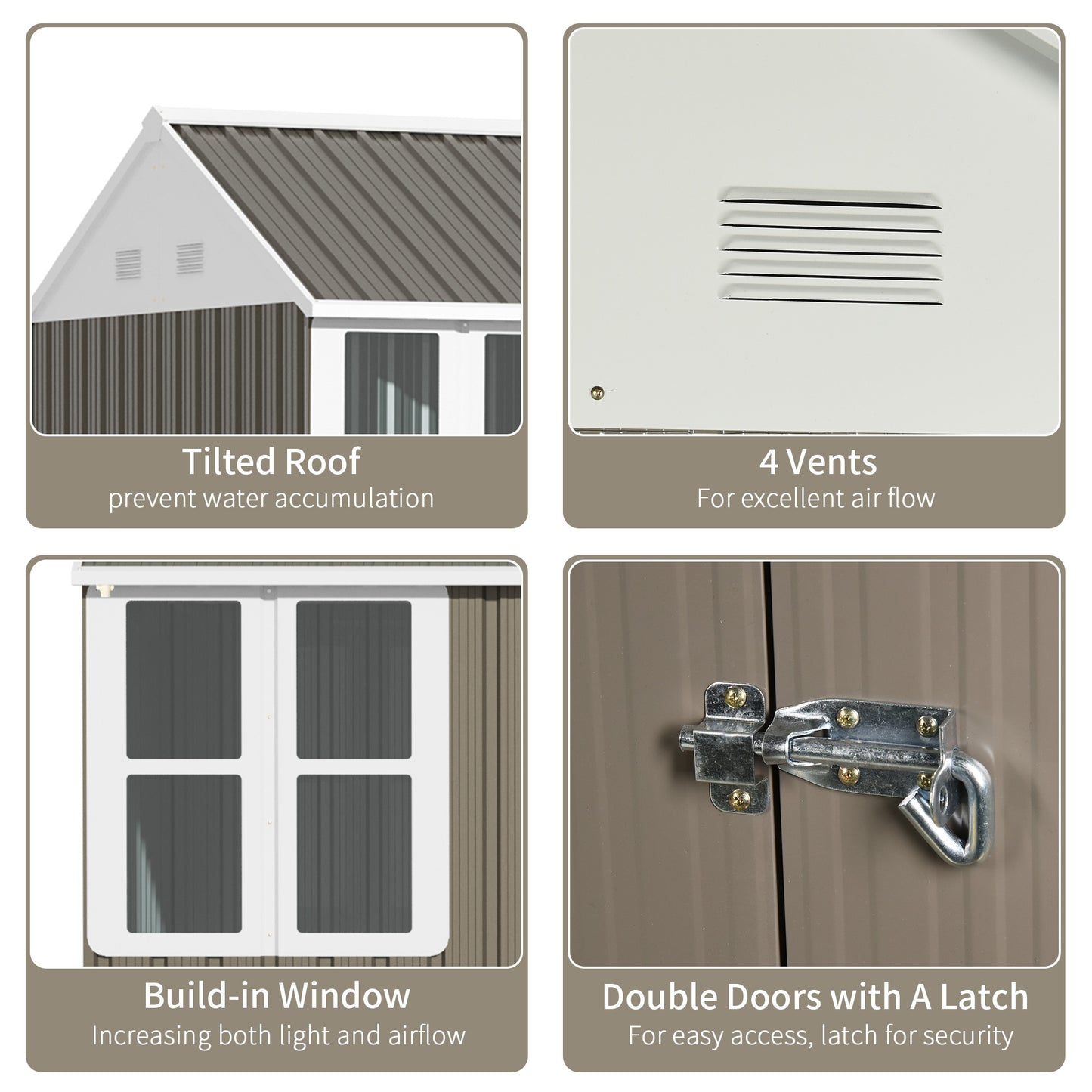 Outsunny 8 x 6 ft Galvanised Garden Shed, Outdoor Metal Storage Shed with Double Doors Window Air Vents for Patio, Lawn, Grey
