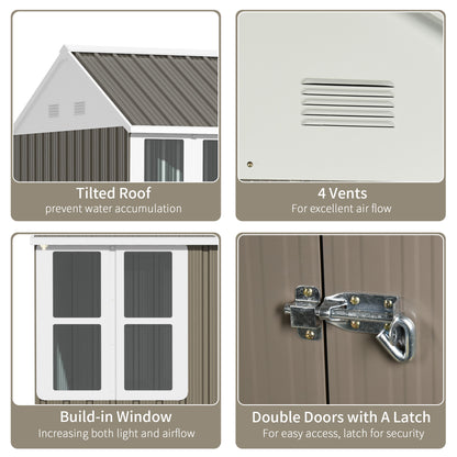 Outsunny 8 x 6 ft Galvanised Garden Shed, Outdoor Metal Storage Shed with Double Doors Window Air Vents for Patio, Lawn, Grey