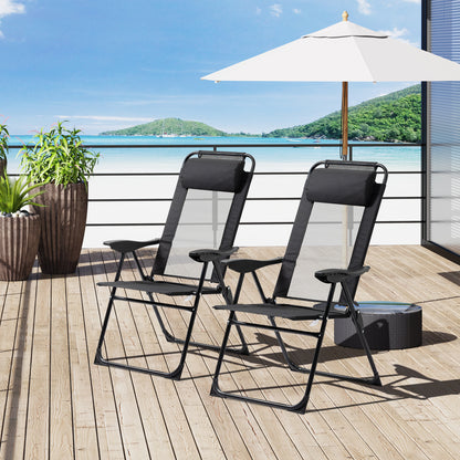 Outsunny Set of 2 Portable Folding Recliner Outdoor Patio Chaise Lounge Camping Chair with Adjustable Backrest, Black