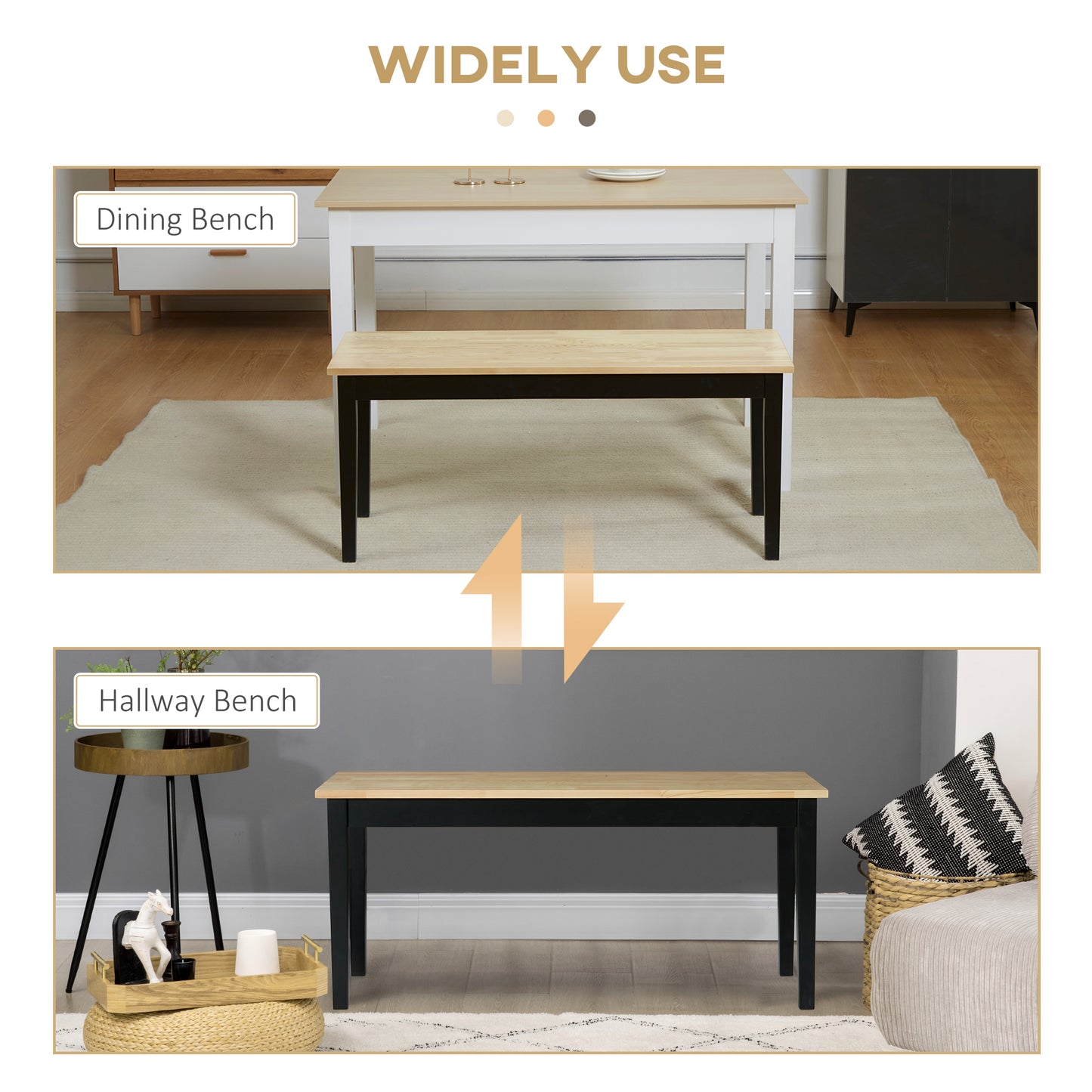 Wood Dining Bench for 2 People, Wooden Bench for Kitchen, Dining Room, Entryway, Natural Wood Effect 102cm