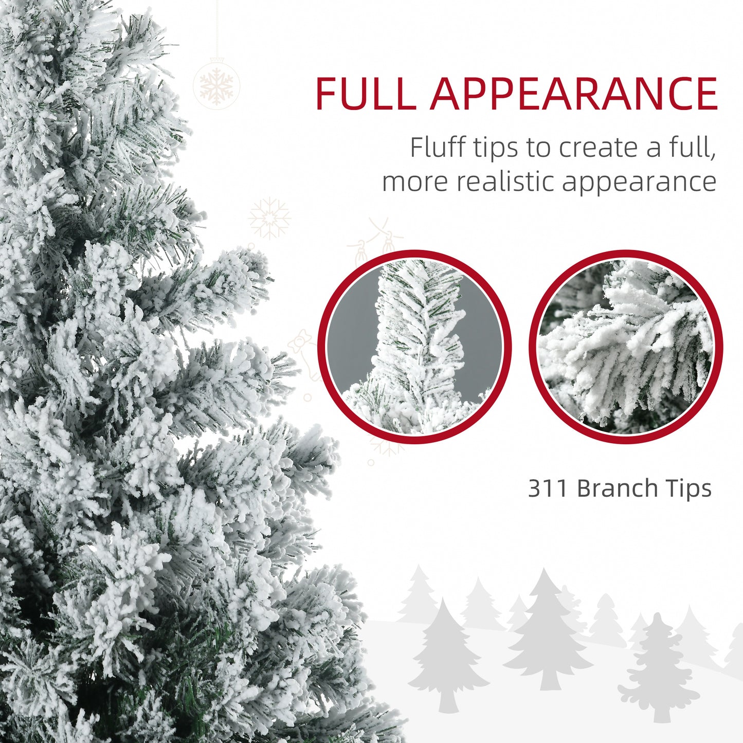 4.5' Artificial Snow Christmas Trees with Frosted Branches, Warm White or Colourful LED Lights, Steel Base