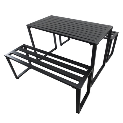 Outsunny 3 Piece Outdoor Dining Set Metal Beer Table Bench Patio Garden Yard Black