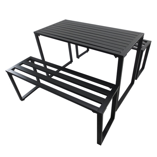 Outsunny 3 Piece Outdoor Dining Set Metal Beer Table Bench Patio Garden Yard Black