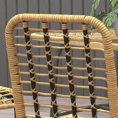 Outsunny 5 Piece Rattan Outdoor Dining Set Patio Conservatory w/ Tempered Glass Tabletop Hollowed-out Design - Natural Wood Finish