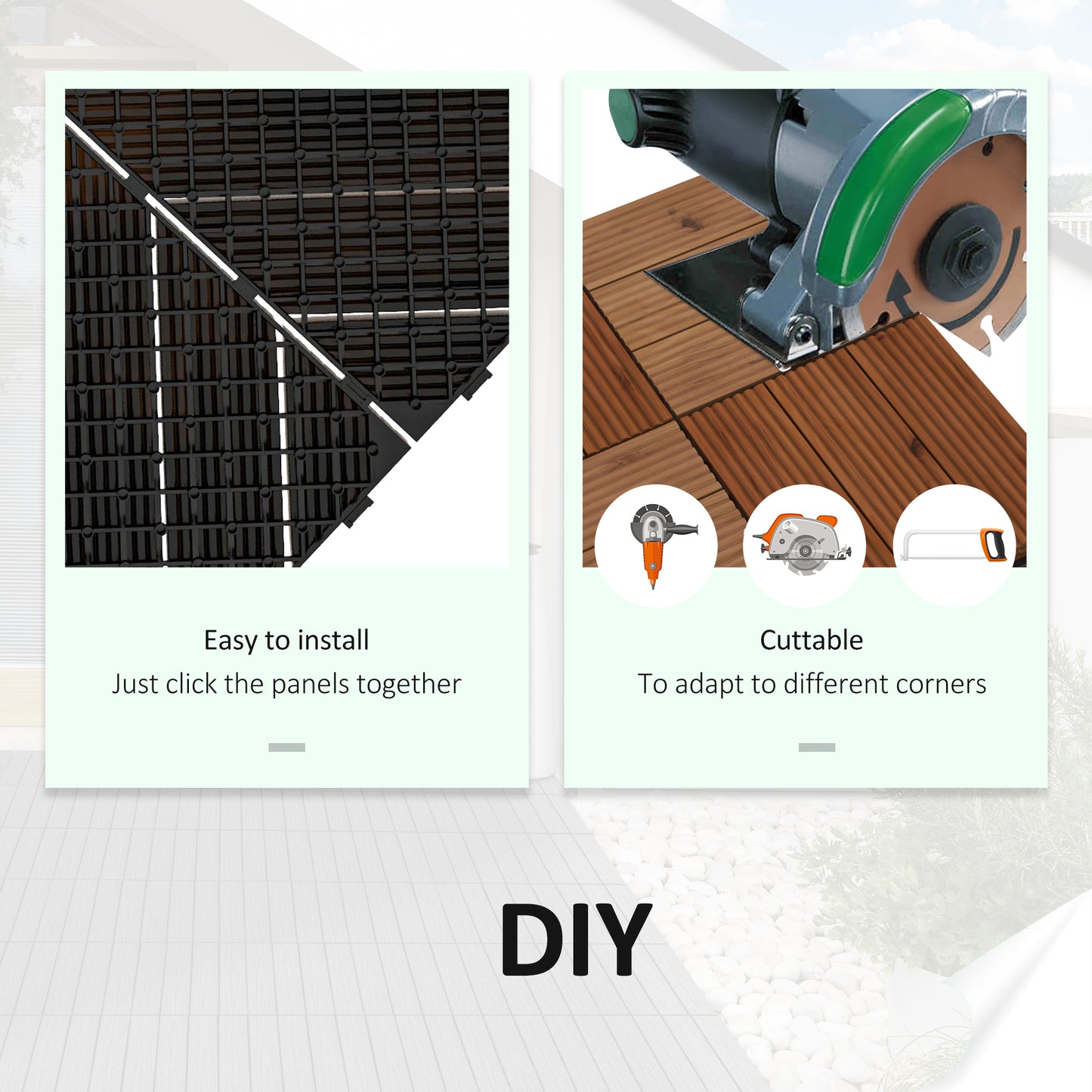 9 Piece Garden Decking Tiles Wooden Outdoor Flooring Tiles for Patio, Balcony, Terrace, Hot Tub, Brown