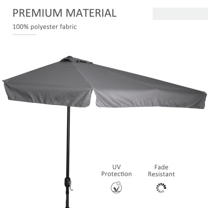 Outsunny 2.3m Half Parasol Semi Round Umbrella Patio Metal Frame Crank Handle for Balcony-- NO BASE INCLUDED, Grey