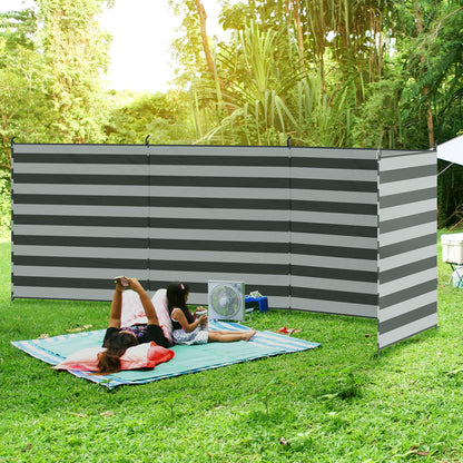 Outsunny 5 Pole Camping Windbreaks, Beach Wind Shield Privacy Shelter With Carry Bag / Steel Poles Outdoor 540cm x 150cm, Grey and White