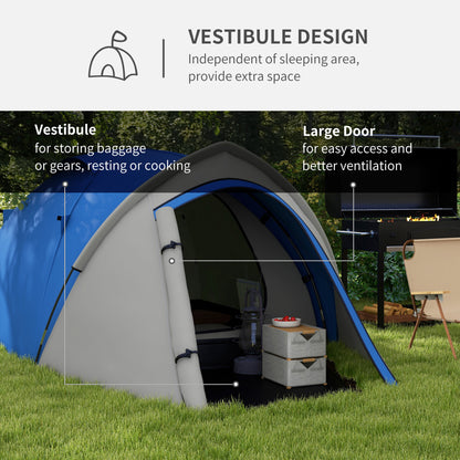 Outsunny Dome Tent for 2 Person Camping Tent with Large Windows, Waterproof Blue and Grey