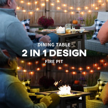 Outsunny 50,000 BTU Gas Fire Pit Table with Cover and Glass Beads, Dark Grey