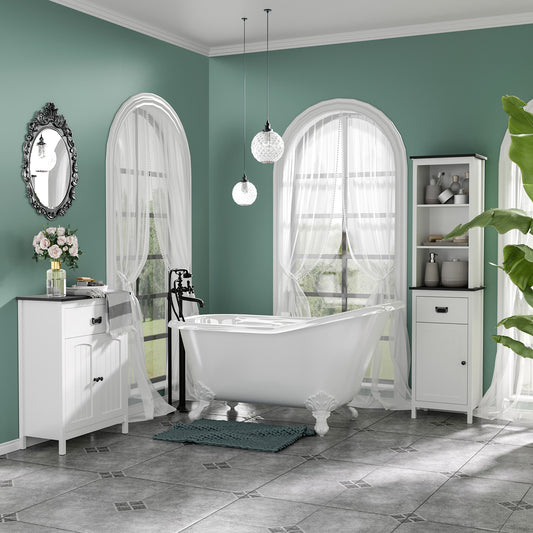 Kleankin Bathroom Cabinet, Bathroom Storage Unit with Drawer, Double Door Cabinet, Adjustable Shelf for Living Room, White