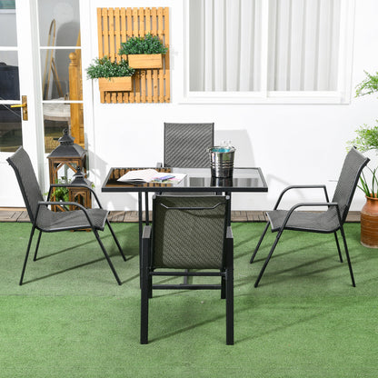 Outsunny Stackable Outdoor Rattan Chairs Set of 4 with Armrests and Backrest, Mixed Grey