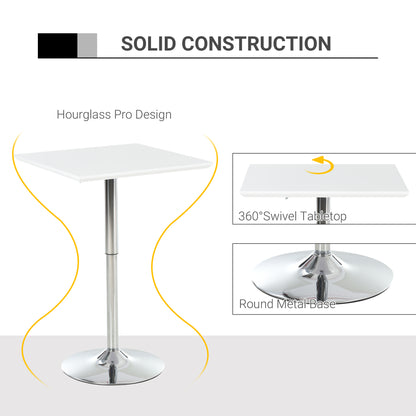 Square Height Adjustable Bar Table Counter Pub Desk with Metal Base for Home Bar, Dining Room, Kitchen, White