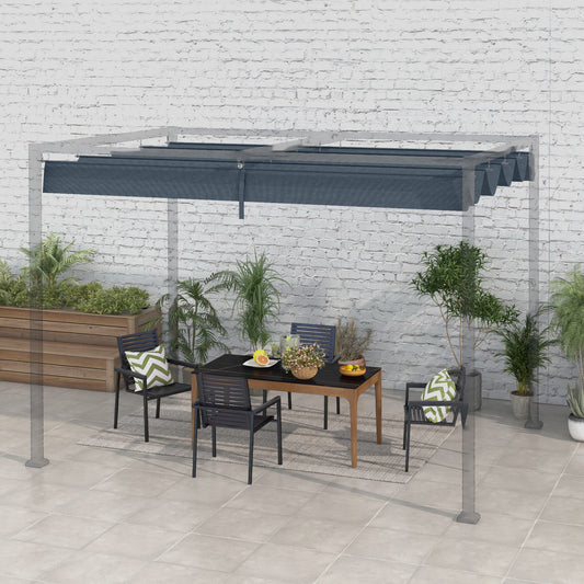 Outsunny Pergola Roof, Retractable Sun Shade Cover for 3 x 2.15m Pergola, UV30+ Protected, Dark Grey