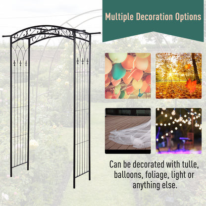 Outsunny Garden Decorative Metal Arch with Gate Outdoor Patio Trellis Arbor for Climbing Plant Archway Antique Black - 108L x 45W x 215Hcm