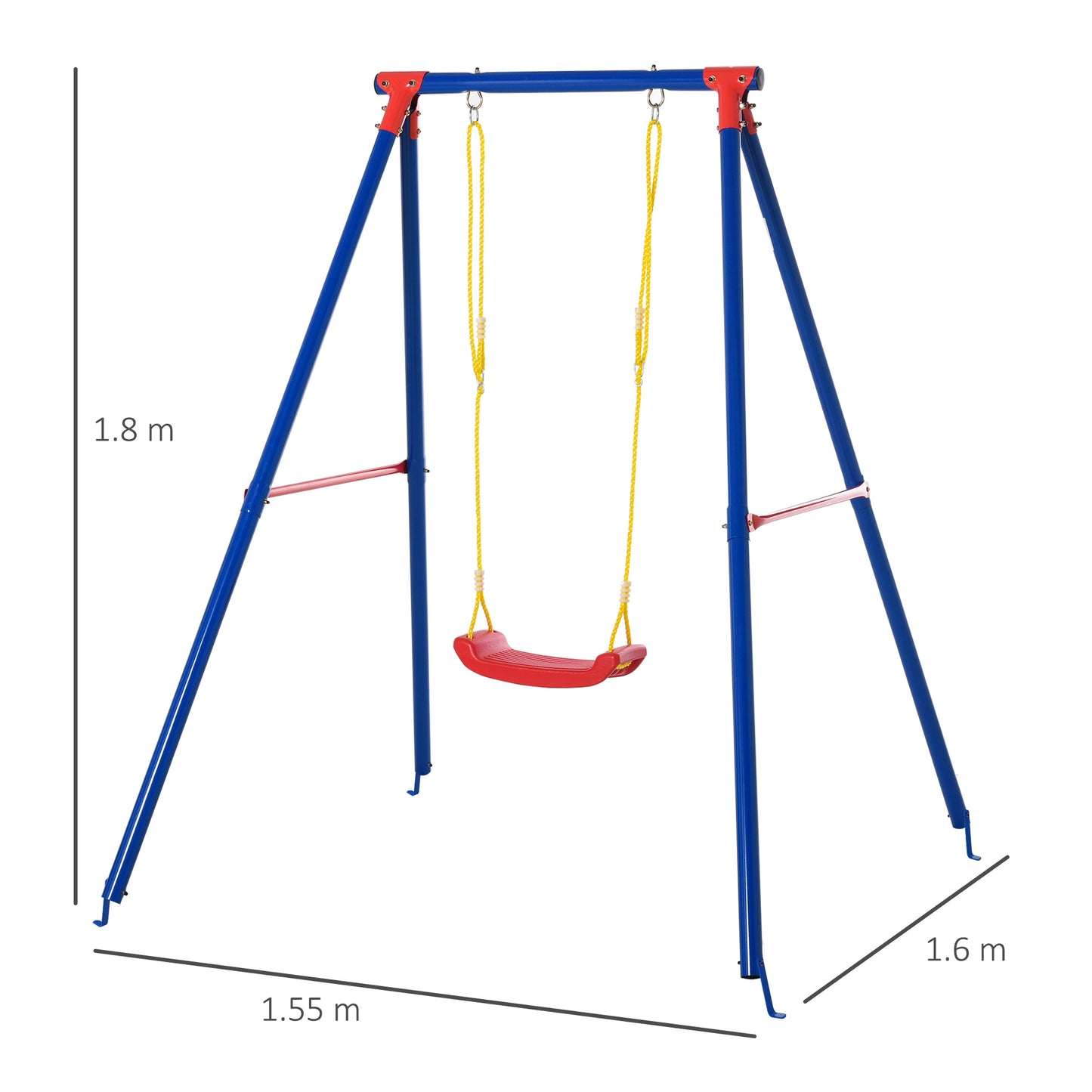 Outsunny Metal Swing Set with Seat Adjustable Rope Heavy Duty A-Frame Stand Backyard Outdoor Playset for Kids Fun 6-12 Years Old Blue
