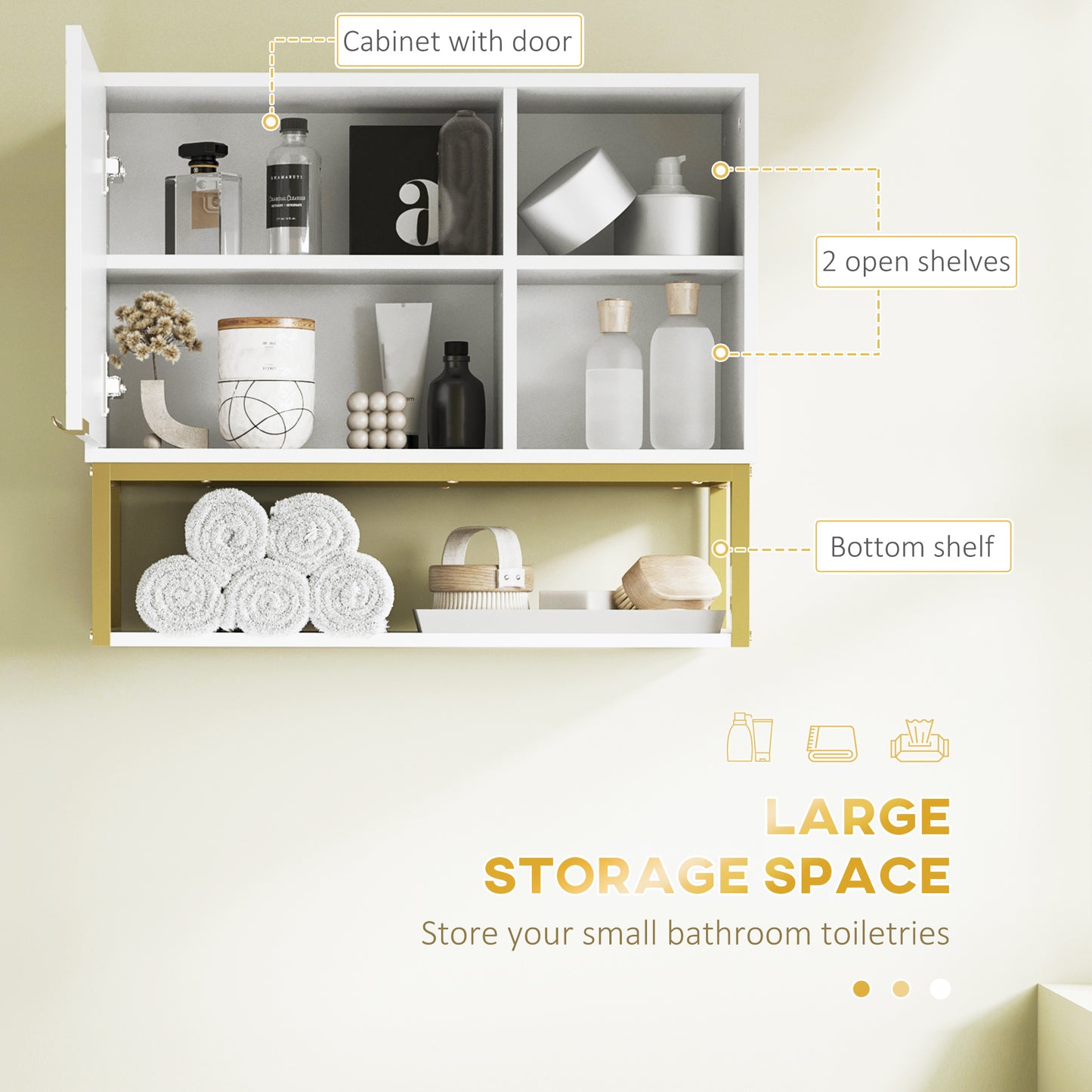 Kleankin Bathroom Wall Cabinet, Over Toilet Storage Cabinet with Door and Storage Shelves for Hallway, Living Room, White
