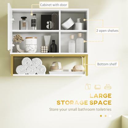 Kleankin Bathroom Wall Cabinet, Over Toilet Storage Cabinet with Door and Storage Shelves for Hallway, Living Room, White