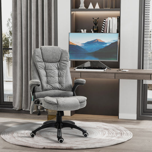 Heated Massage Recliner Office Chair | 6 Point Massage | Microfiber Cloth | High Back | Armrests | 130° Recline | 360° Swivel | Height Adjustable 107-116cm | 120kg | Grey