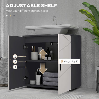 Kleankin Under Sink Cabinet, Bathroom Vanity Unit, Floor Basin Storage Cupboard with Double Doors and Shelf, 60 x 30 x 60 cm, Light Grey
