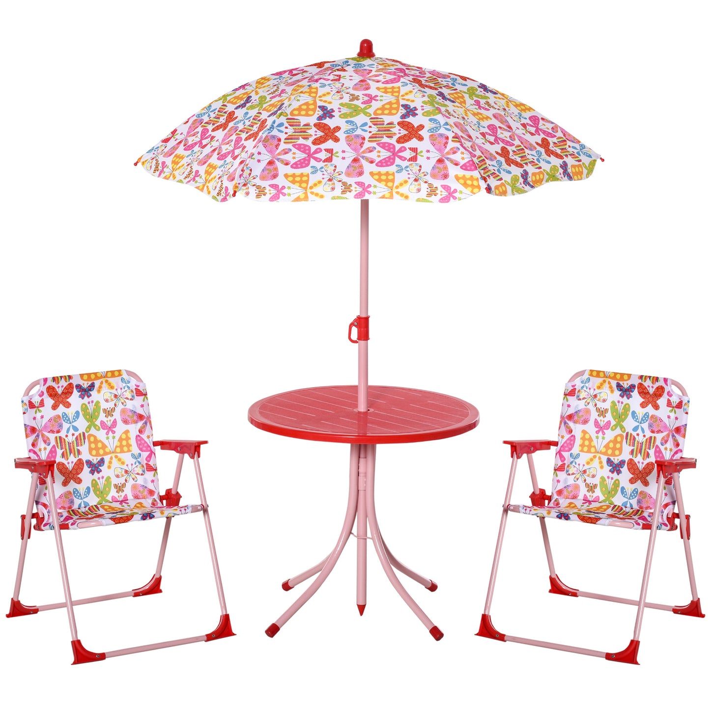 Outsunny Kids Folding Picnic Table and Chairs Set Colour Stripes Outdoor w/ Parasol
