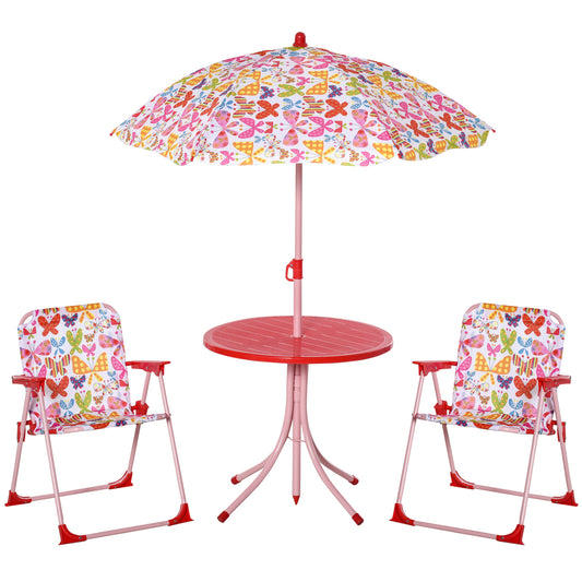 Outsunny Kids Folding Picnic Table and Chairs Set Colour Stripes Outdoor w/ Parasol
